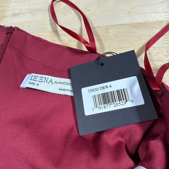 Mac Duggal NWT One Shoulder Tie Puff Sleeve Satin Trumpet Gown Deep Red Size 4 - Picture 5 of 10